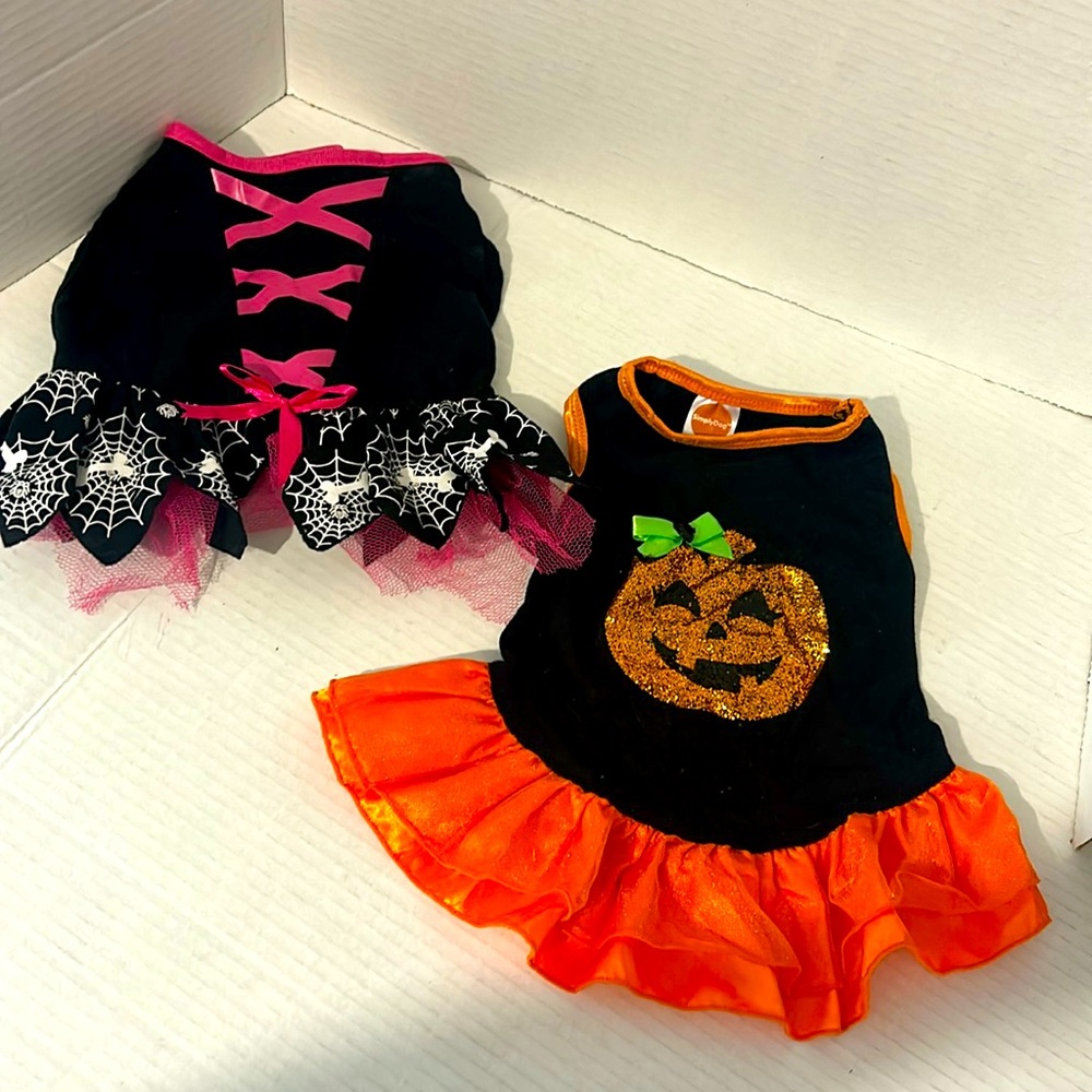 Halloween sassy fancy festive feminine set of 2 ruffle doggie dresses